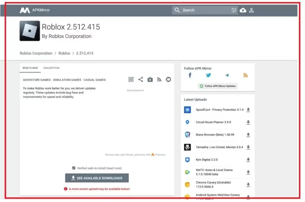  Click On Available Downloads (Roblox APK)